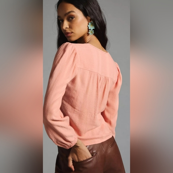 Cloth & Stone Anthropologie Womens Peach Linen Blouse XS - Picture 4 of 7